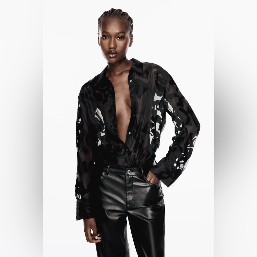 Zara Mixed Fabric Black Shirt Size Medium *NEW*